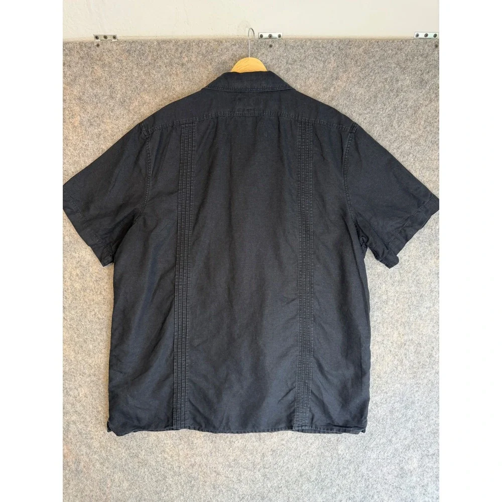 Banana Republic Linen Blend SS Safari Shirt Mens XL Tall Black Coastal Guayabera